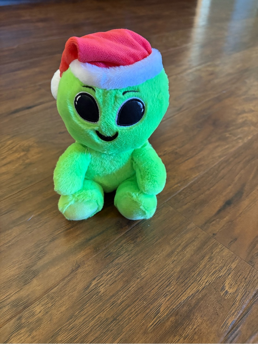 Ty Green Alien Plush with Red Santa Hat